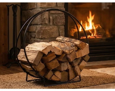 Kovový stojan na dřevo ke krbu Oskar, černý