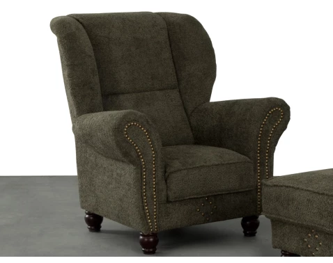 Křeslo ušák Carlos, zelená strukturovaná látka