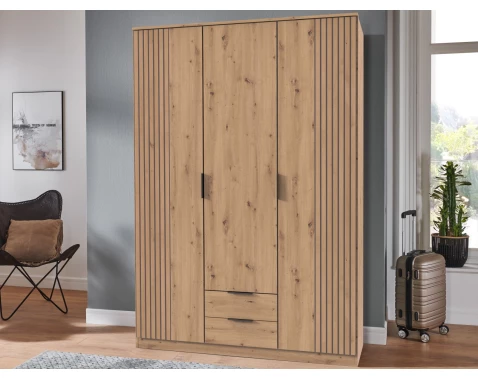 Šatní skříň Lübeck, 135 cm, dub artisan/optika lamel