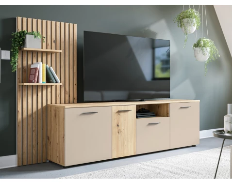 TV skříňka s panelem Gatwick, dub artisan/kašmírová béžová