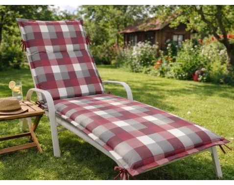 Zahradní polstr na lehátko Karo 60x190 cm, vínový/šedý