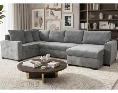 Sedací souprava Weria, tvar U, kouřově šedá látka