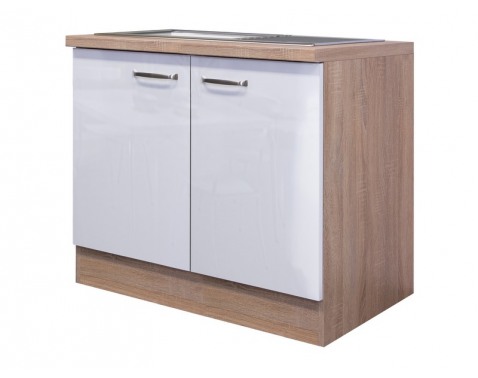 Kuchyňská skříňka s dřezem Valero DSPU 100ES, dub sonoma/bílý lesk, šířka 100 cm - Bílá