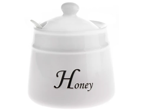 Dóza na med se lžičkou Honey, bílá keramika