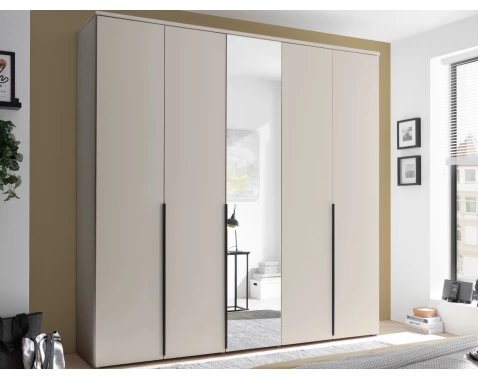 Šatní skříň se zrcadlem Kevo, 225 cm, béžová kašmír