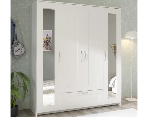 Šatní skříň se zrcadly Leporelo 156 cm, bílá mat