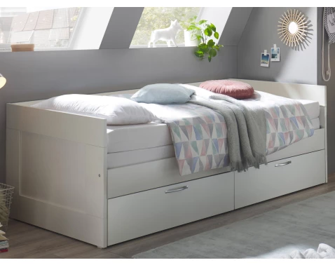 Rozkládací postel se zásuvkami Leporelo 90x200 cm, bílá mat