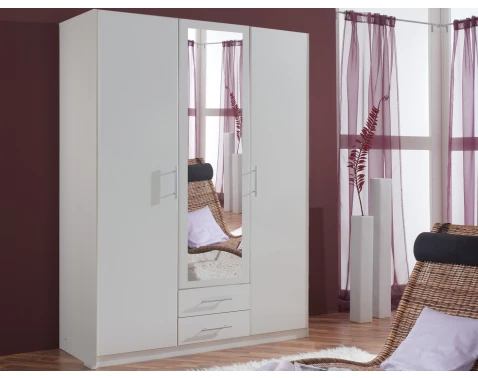 Šatní skříň se zrcadlem Cliff, 135 cm, bílá