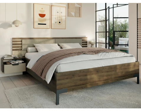 Postel s nočními stolky Barea 180x200, béžová/dub atlantic