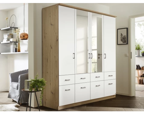 Levně Šatní skříň se zrcadly Bremen, 181 cm, dub artisan/bílá