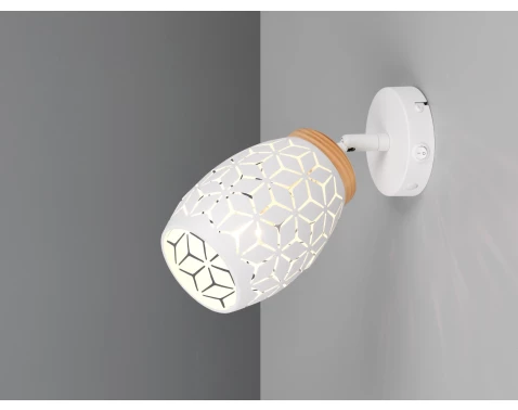 Levně Nástěnná lampa Bidar, bílý kov/dřevo