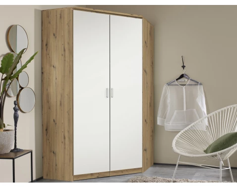 Rohová šatní skříň Bremen, dub artisan/bílá