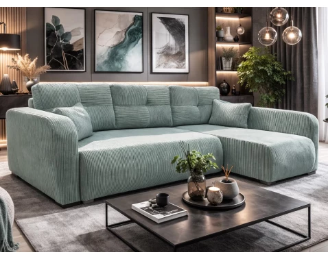 Rohová sedačka Predator, mentolově zelená strukturovaná látka