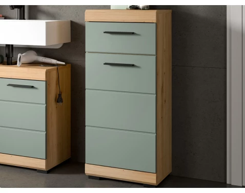 Koupelnová stojací skříňka Scout, dub artisan/šalvějově zelená