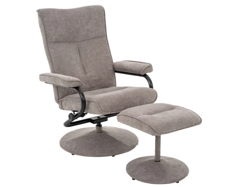 Relaxační křeslo s taburetem Alfa, šedá-béžová látka