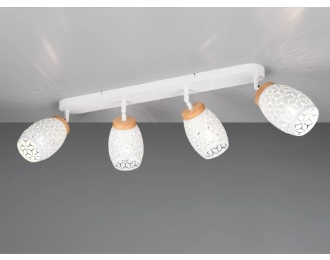 Stropní osvětlení Bidar, bílý kov/dřevo, 4 svítidla
