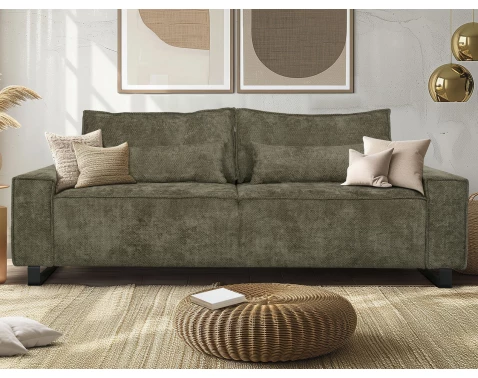 Trojmístná pohovka Cassino, olivově zelená tkanina