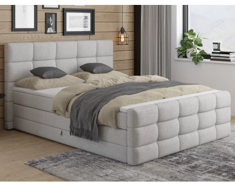 Postel boxspring Shadow 180x200 cm, světle šedá strukturovaná látka