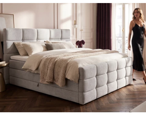 Postel boxspring Shadow 180x200 cm, světle šedá strukturovaná látka