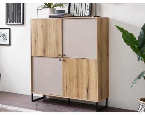 Vysoká úložná skříňka Cube, dub evoke/pískově šedá