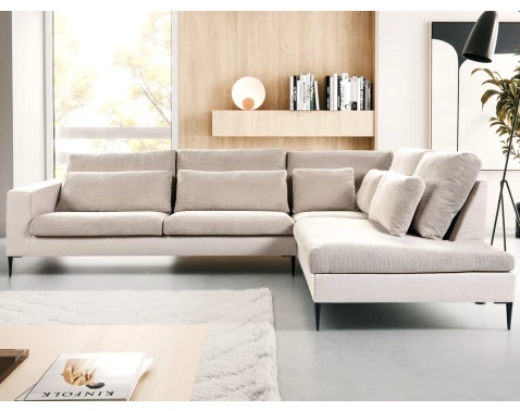 Rohová sedačka Romeo, béžová strukturovaná látka, pravý roh