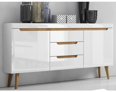 Široká komoda Nordi, dub riviera/bílá lesk