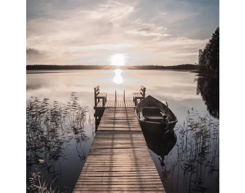 Obraz na plátně Molo a loďka, 35x35 cm