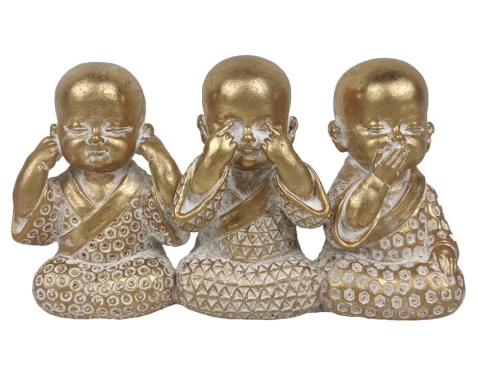 Dekorační soška Tři Buddhové 16 cm, zlatá