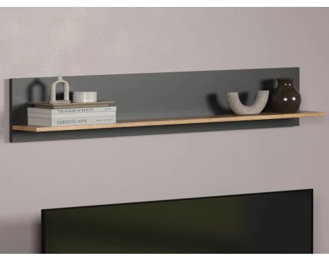 Nástěnná police Esteban 150 cm, antracit/dub evoke