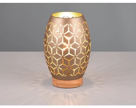 Stolní lampa Bidar 21 cm, měděný kov/dřevo