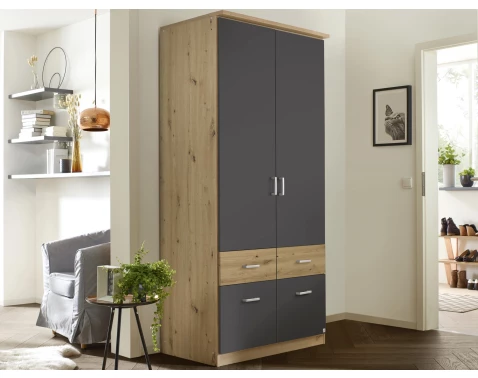 Šatní skříň Bremen, 91 cm, dub artisan/tmavě šedá