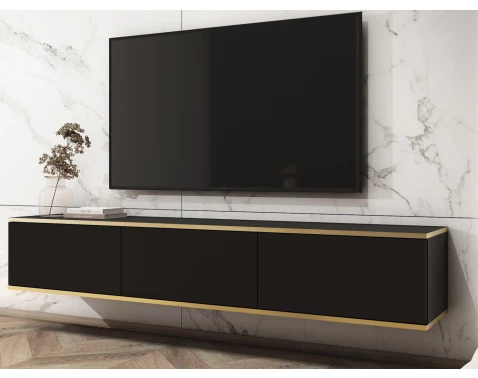 Závěsná TV skříňka Orfeo, 175 cm, černá/zlatá