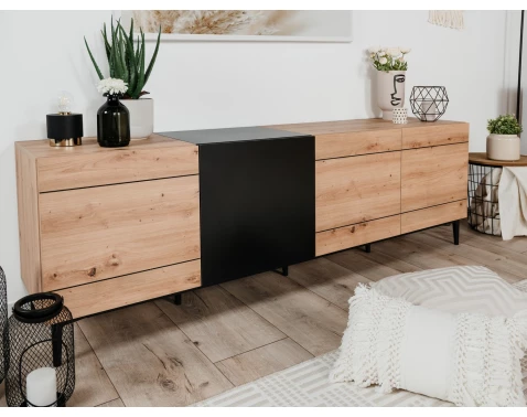 Široká skříňka 4-dveřová Nola, dub artisan/černá