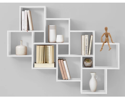 Nástěnný regál Laurio, bílá, 11 přihrádek