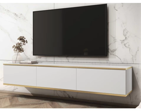 Závěsná TV skříňka Orfeo, 175 cm, bílá/zlatá