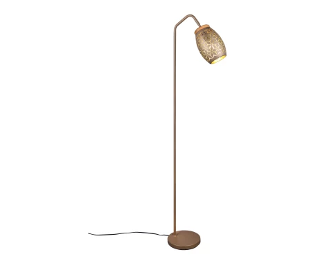 Stojací lampa Bidar, měděný kov/dřevo