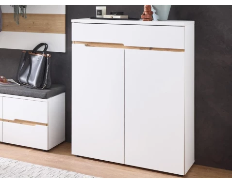 Botník se zásuvkou Memphis, bílá/dub artisan