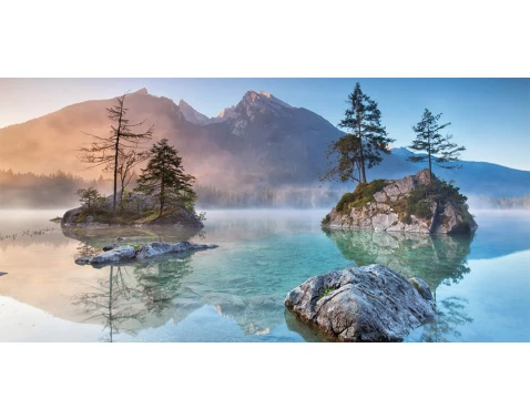 Levně Obraz na plátně Alpský klid u jezera, 100x50 cm