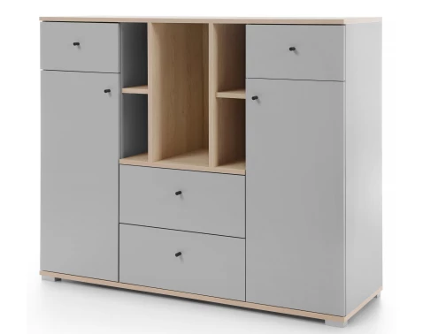 Komoda s regálem Room 120 cm, dub biscuit/šedá
