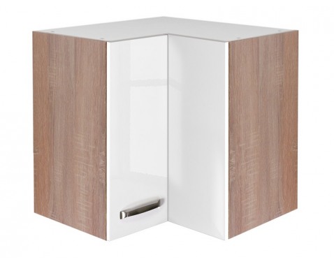 Horní rohová kuchyňská skříňka Valero HE60, dub sonoma/bílý lesk, šířka 60 cm - Bílá