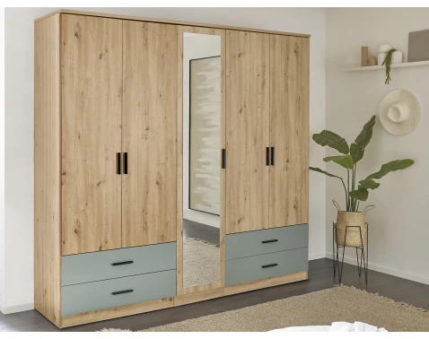 Levně Šatní skříň se zrcadlem Savina 225 cm, dub artisan/šalvějová