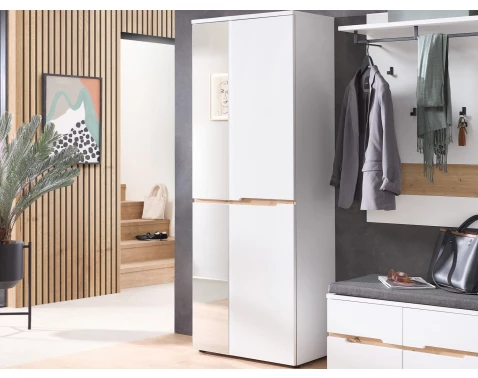 Předsíňová šatní skříň se zrcadlem Memphis, 65 cm, bílá/dub artisan