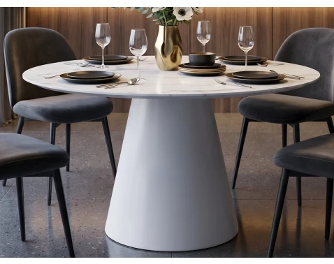 Kulatý jídelní stůl Brandon 120 cm, imitace bílý mramor