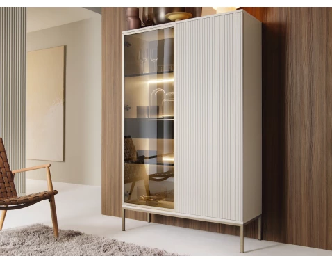 Vitrína Sento, kašmírově béžová/šampaň, s osvětlením