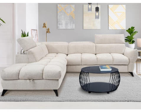 Rohová sedačka Fubu, šedo-krémová strukturovaná látka, levý roh