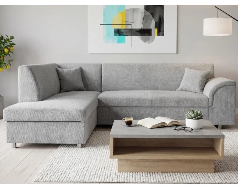 Rohová sedací souprava Bernett, holubí šedá látka, levý roh