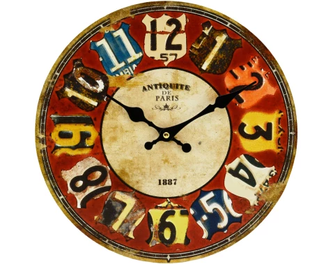Levně Nástěnné hodiny 30 cm, barevné, vintage, MDF