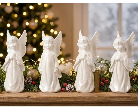 Dekorační soška (mix) Stojící anděl, bílý porcelán
