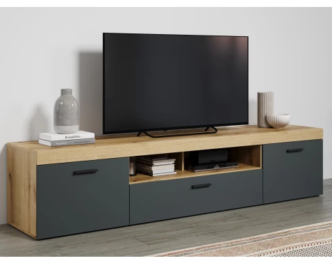 Široká TV skříňka Tyler 230 cm, antracit/dub evoke