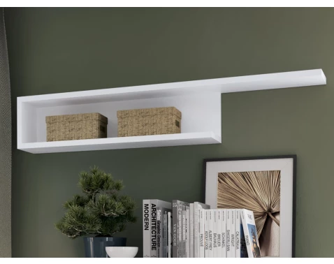 Nástěnná police s přihrádkou Lyon 140 cm, bílá/bílá lesk